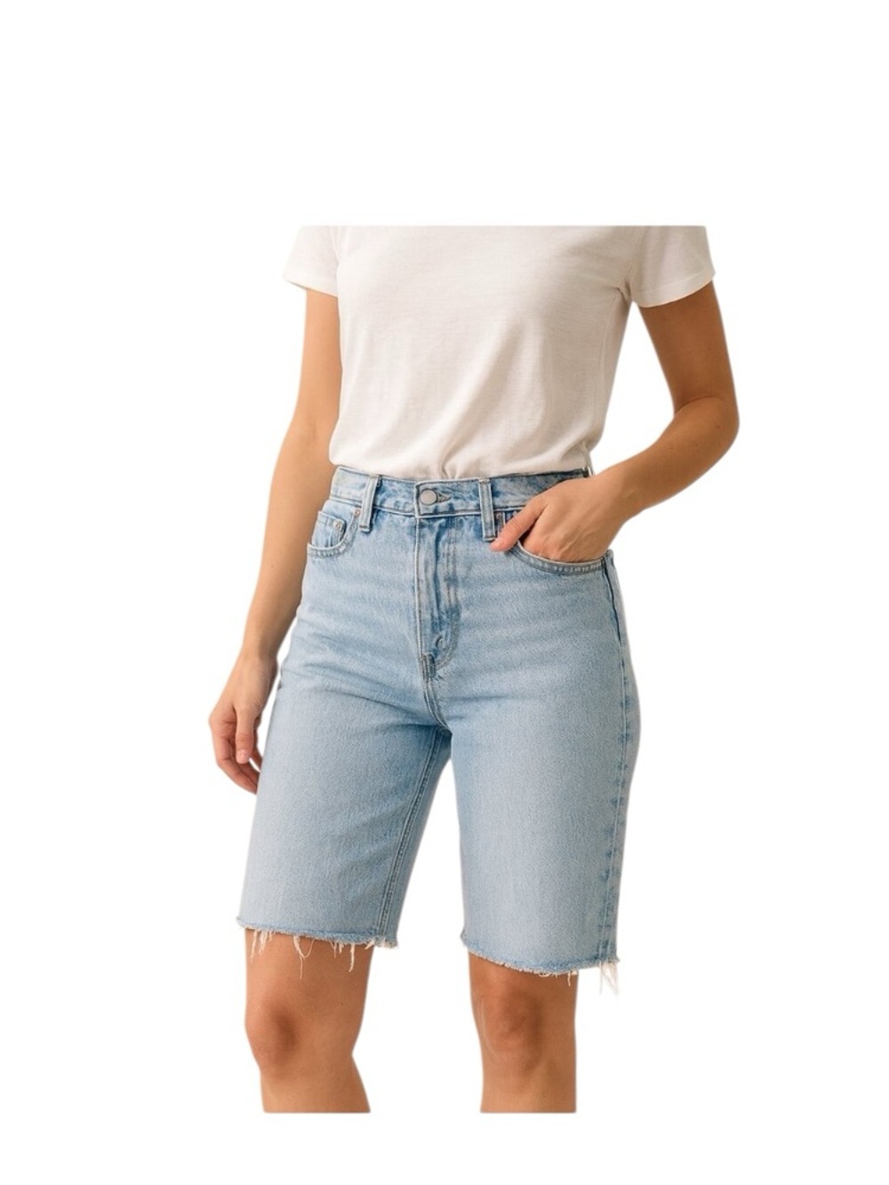 Agolde Riley Cut Off Light Blue High-Rise Bermuda Denim Shorts